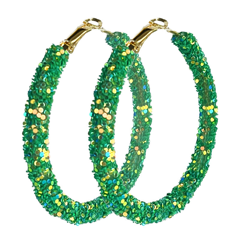 Wholesale  2pairs/pack  St.  Patrick Green Glitter Large Bright Color Beaded Earrings