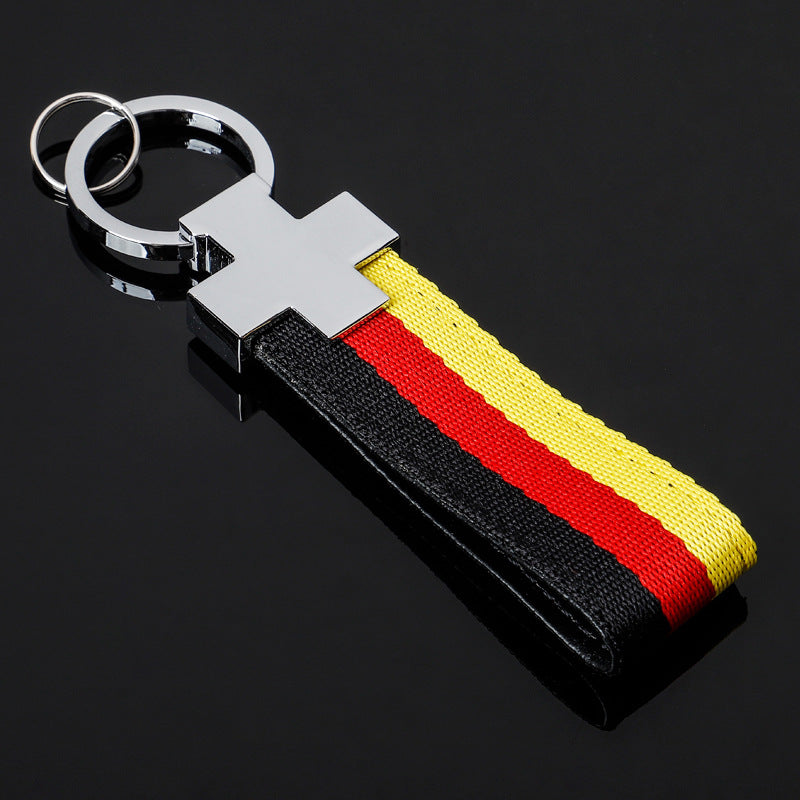 Wholesale 2pcs Tricolor Nylon Ribbon Zinc Alloy Keychain