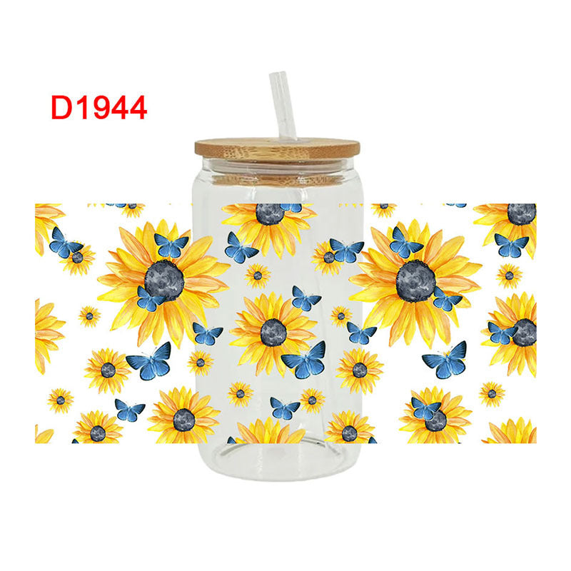 Wholesale Colorful Butterfly Flowers 16oz Cup UV DTF Wraps