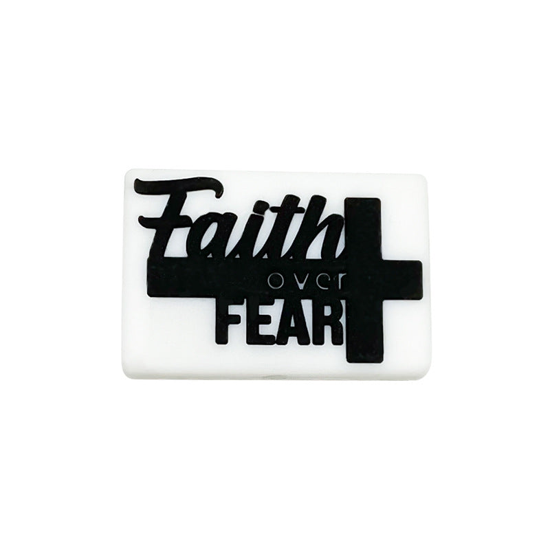 Wholesale 10pcs Rectangular Faith English Creative Silicone Beads