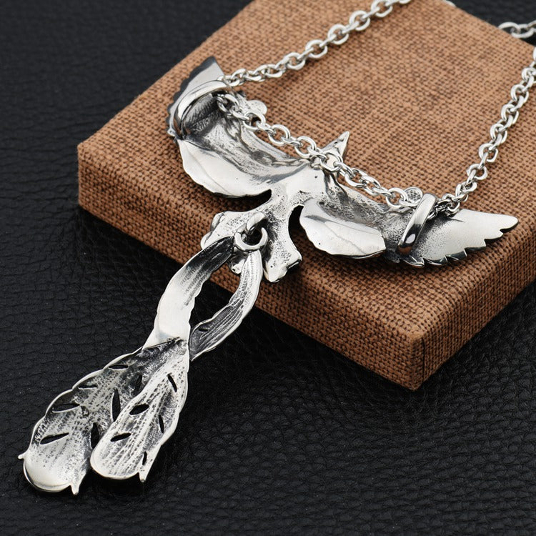 Wholesale Titanium Steel Phoenix Pendant Pearl Chain Necklace Chinese Trend Street Hip Hop Unisex Jewelry