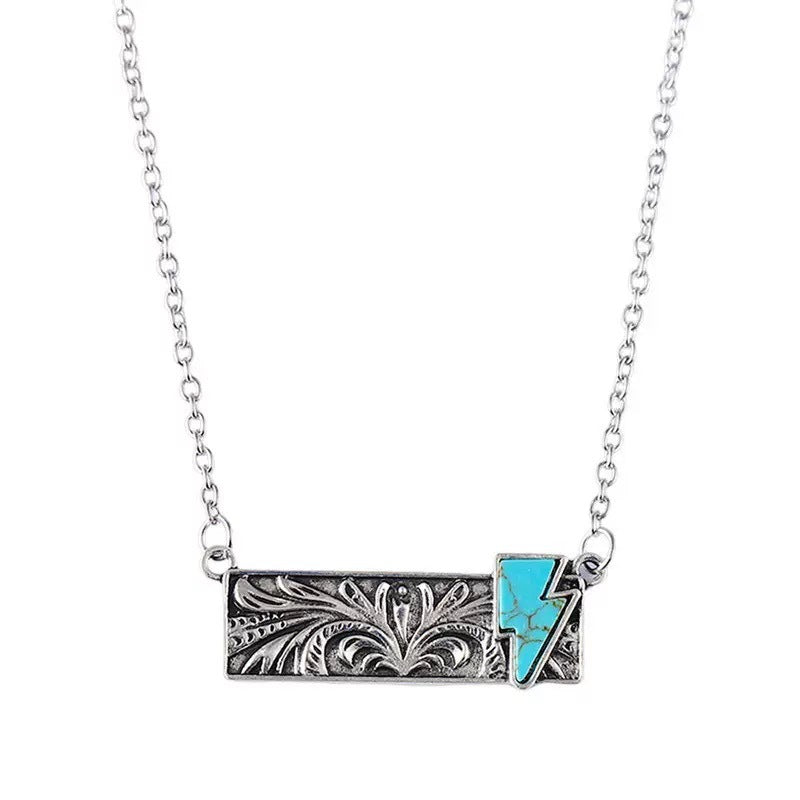 Wholesale Vintage Boho Turquoise Cactus Cross Pendant Necklace Western Cowboy Style Jewelry Accessory