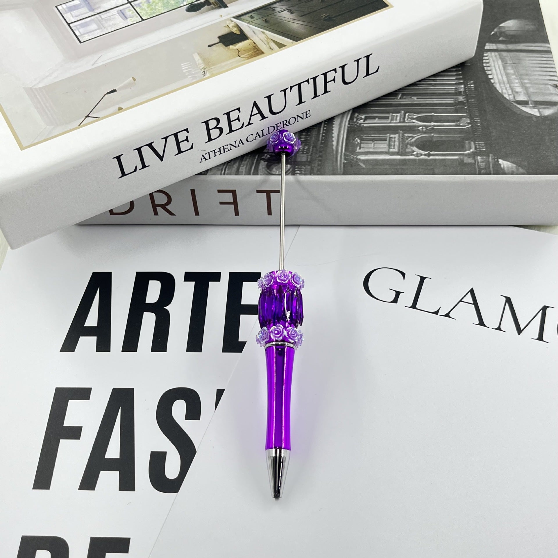 Wholesale 2pcs Crystal Rose Flower diy Beadable Pen