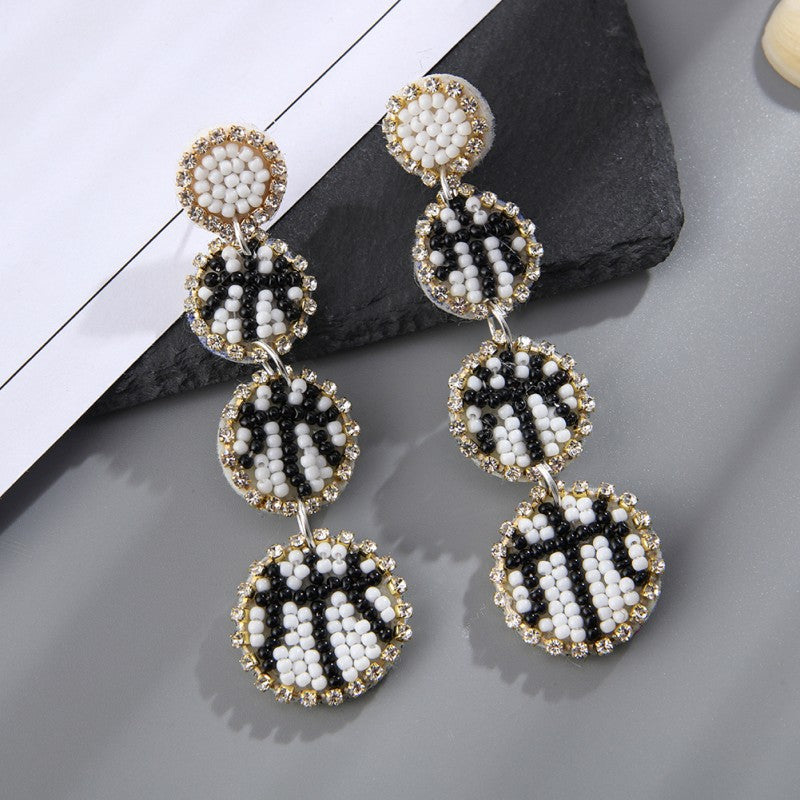 Wholesale Bohemian Ball Fabric Rice Bead Earrings