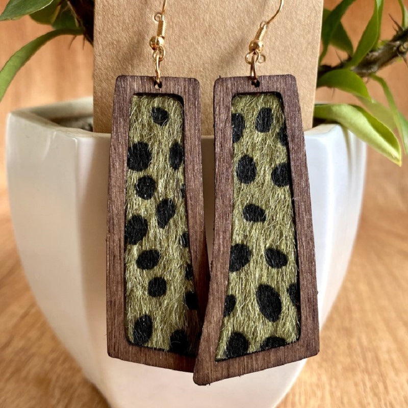 Wholesale 3 Pairs/pack Western Style Geometric Leopard Print Genuine Leather Horse Hair Earrings