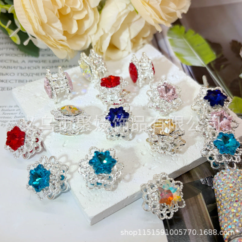 Wholesale 20pcs Alloy Double-sided Hollowed-out Star Beads/ Spacer 3D Crystal Beads