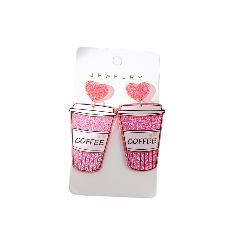 Wholesale Sweet Glitter Love Cup Acrylic Earrings