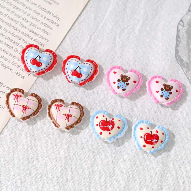 Wholesale 10pcs Sweet Lace Heart Print Beads