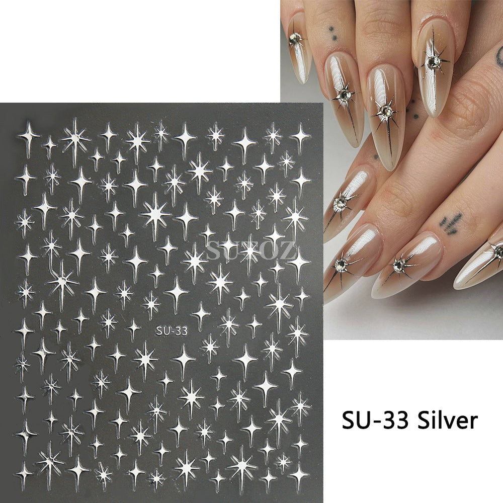 Wholesale 3pcs Nail Art Stickers Sparkling Four-Pointed Star Fairy Nail 3D Adhesive Stickers