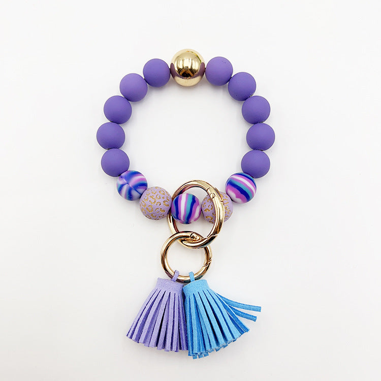 Wholesale Colorful Silicone LOVE Beaded Tassel Wrist Keychain