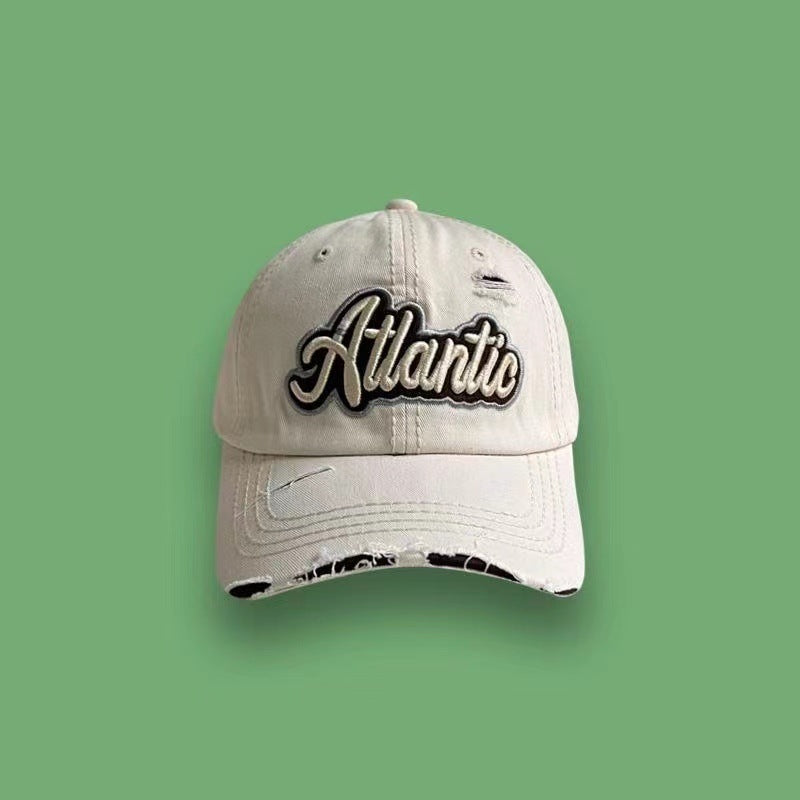 Wholesale Washed denim ripped baseball cap for women summer all-match street letter embroidered cap