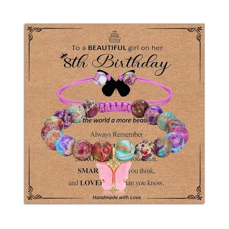 Wholesale Pink Pearl Bala Bead Butterfly Adjustable Weaving Bracelet