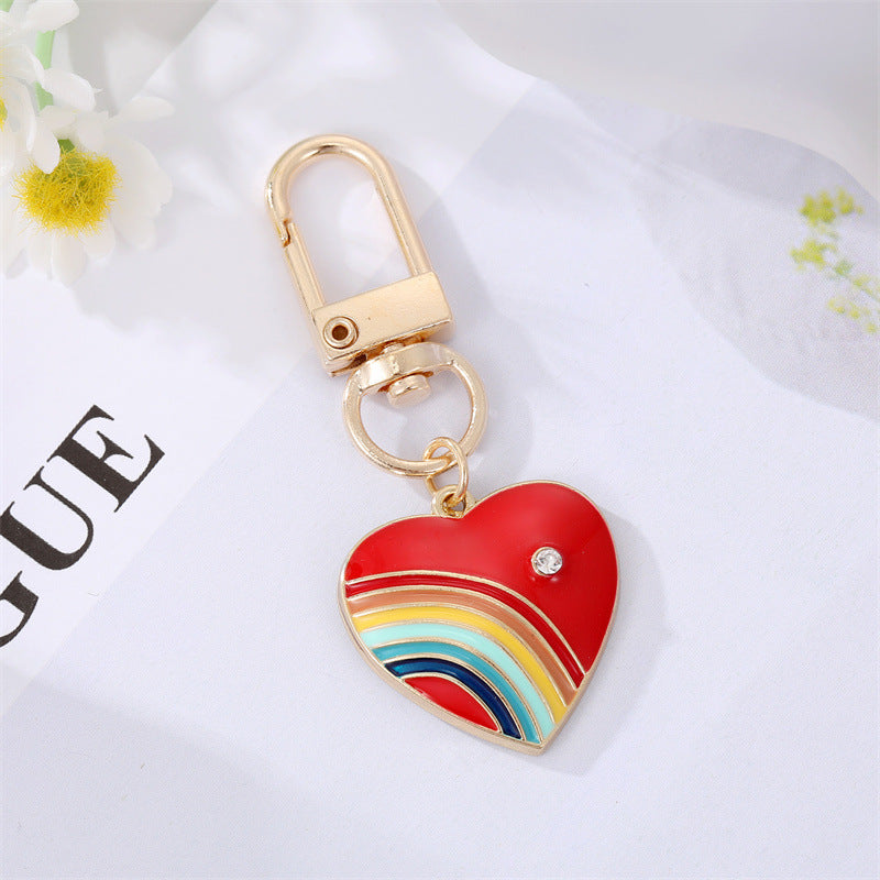 Wholesale 5pcs Diamond Heart Rainbow Alloy Keychains