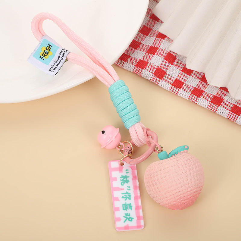 Wholesale Cute Resin Peach Strawberry Flower Keychain