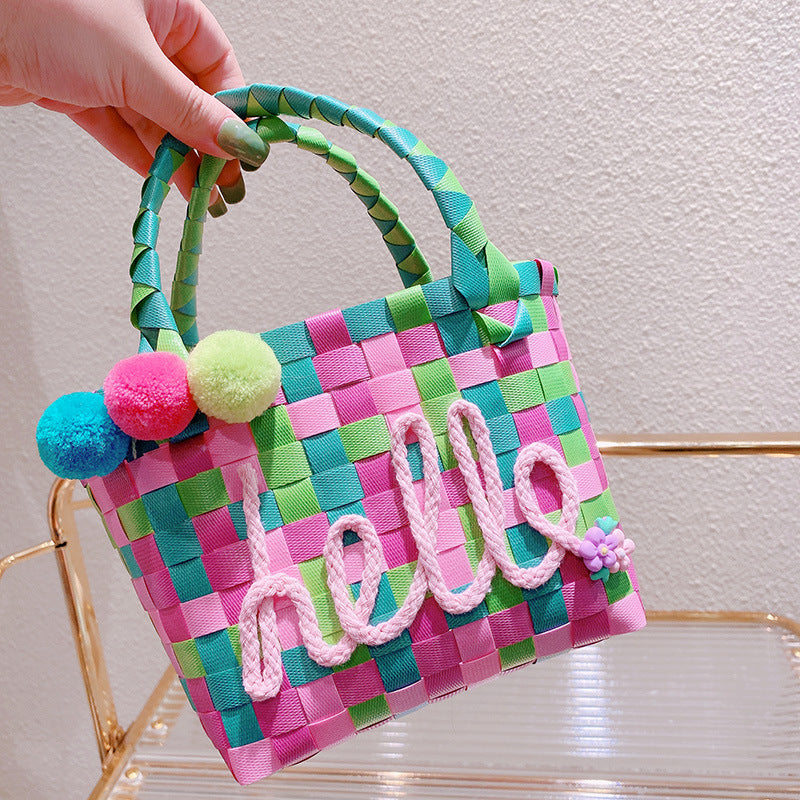 Cesta de verduras al por mayor Summer Rainbow Straw Tote bolsas