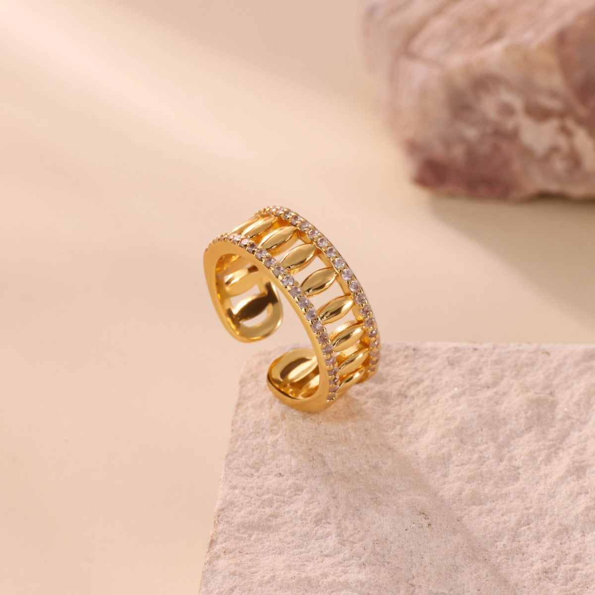 Wholesale gold-plated open ring double-layer ring luxury index finger ring