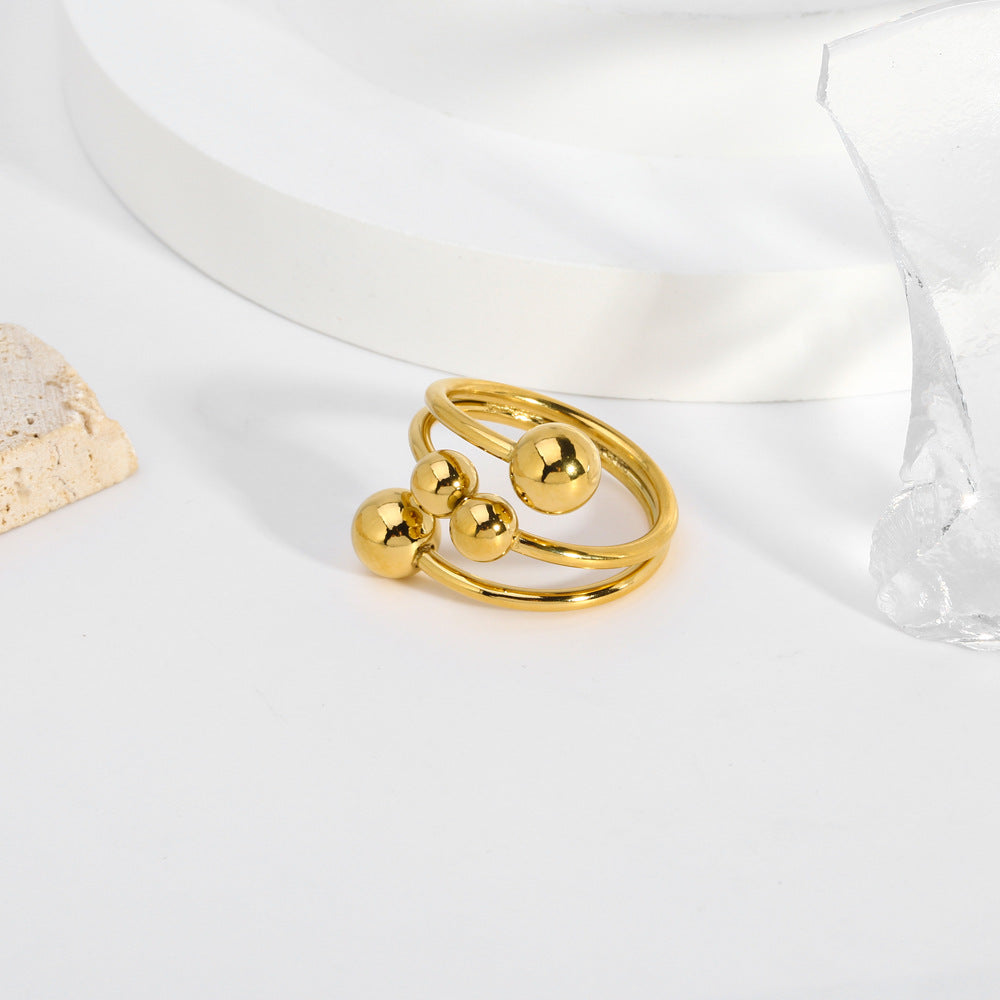 Wholesale Titanium Steel Gold Ball Open Adjustable Ring