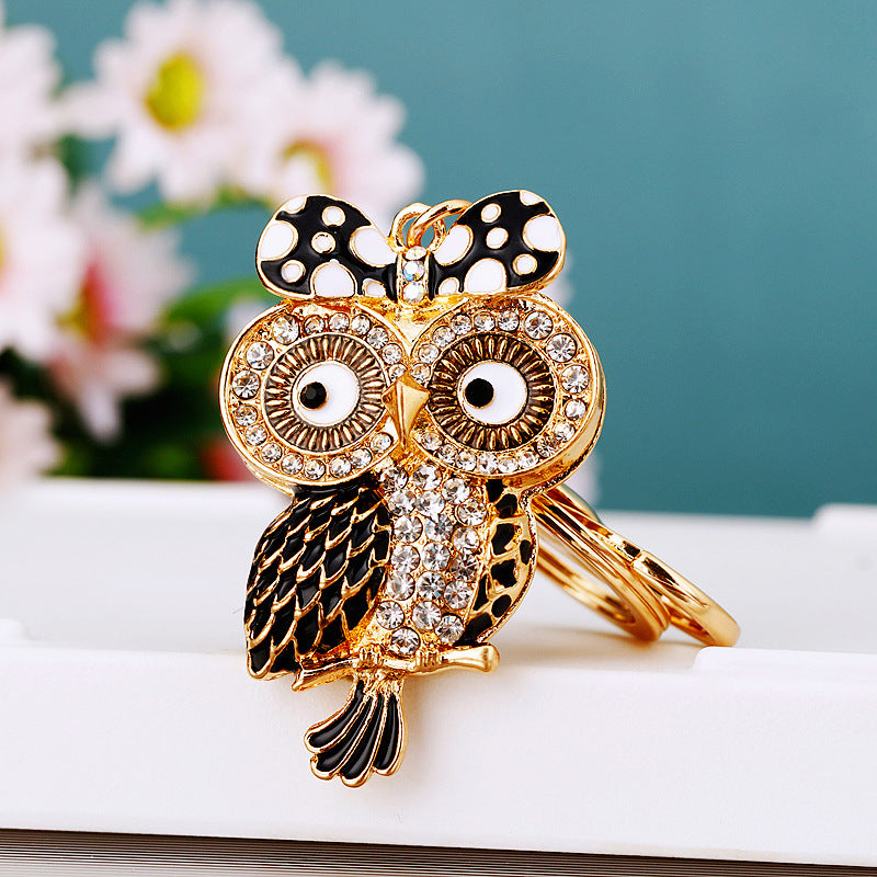 Wholesale Pink Rhinestone Owl Car Keychain Metal Key Ring Bag Charm Fashion Accessory Gift