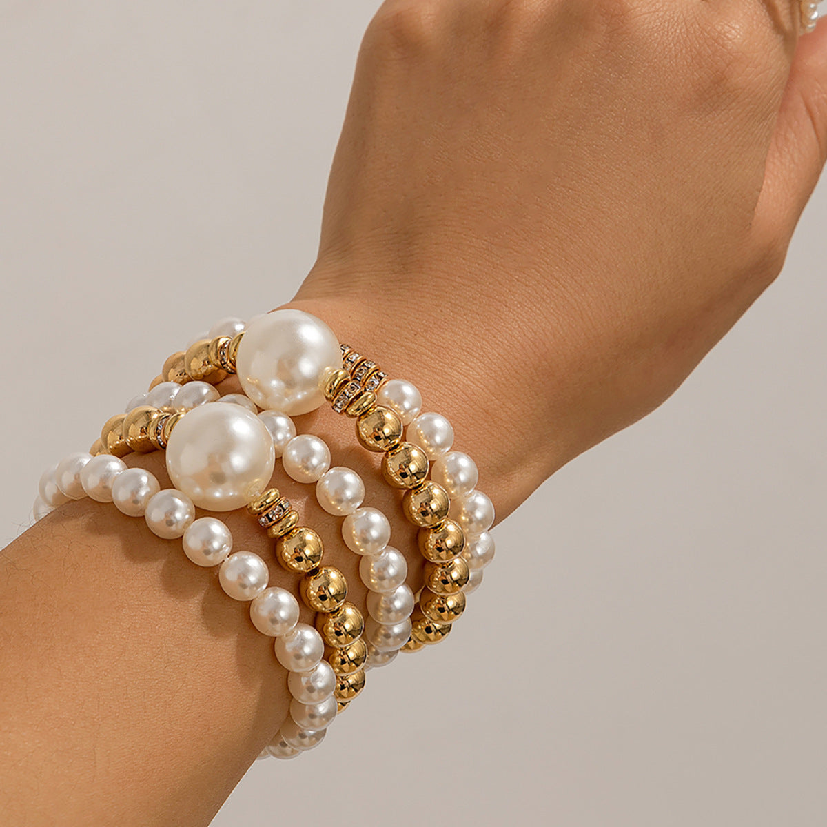 Wholesale French Beaded Bracelet Set Temperament Large Round Beads Inlaid Bracelet Jewelry