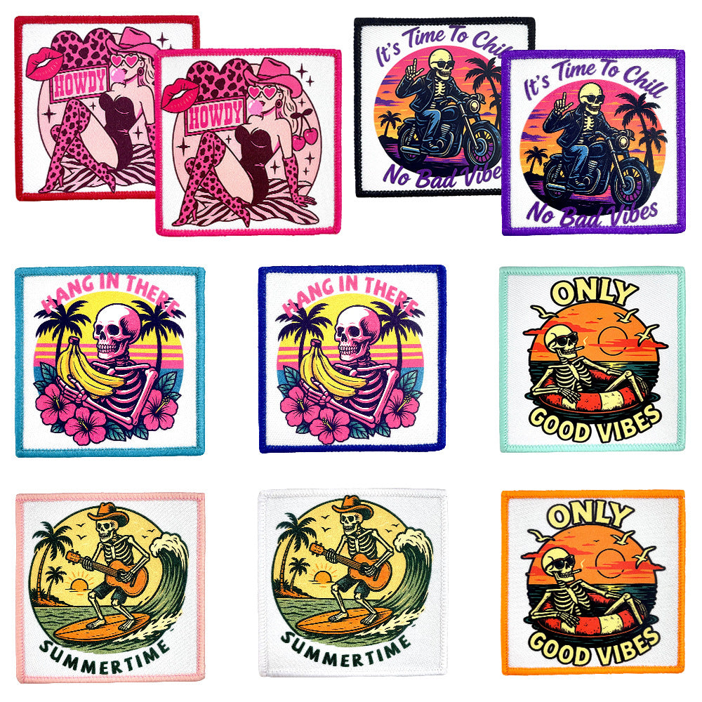 Wholesale Trendy Beach Skull Coffee Mom Theme Iron On Embroidered Patch DIY Decorative Accent For Bags And Coats Resale