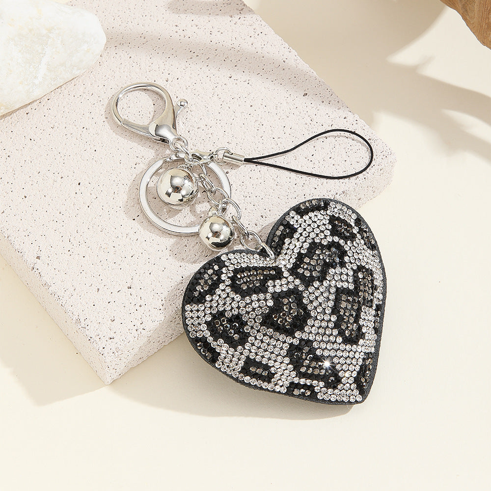 Wholesale 10pcs Heart Leopard Print Rhinestone Keychain