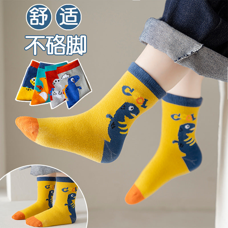 Wholesale Children's Autumn and Winter Mid-tube Cartoon Dinosaur Combed Cotton Trendy Socks