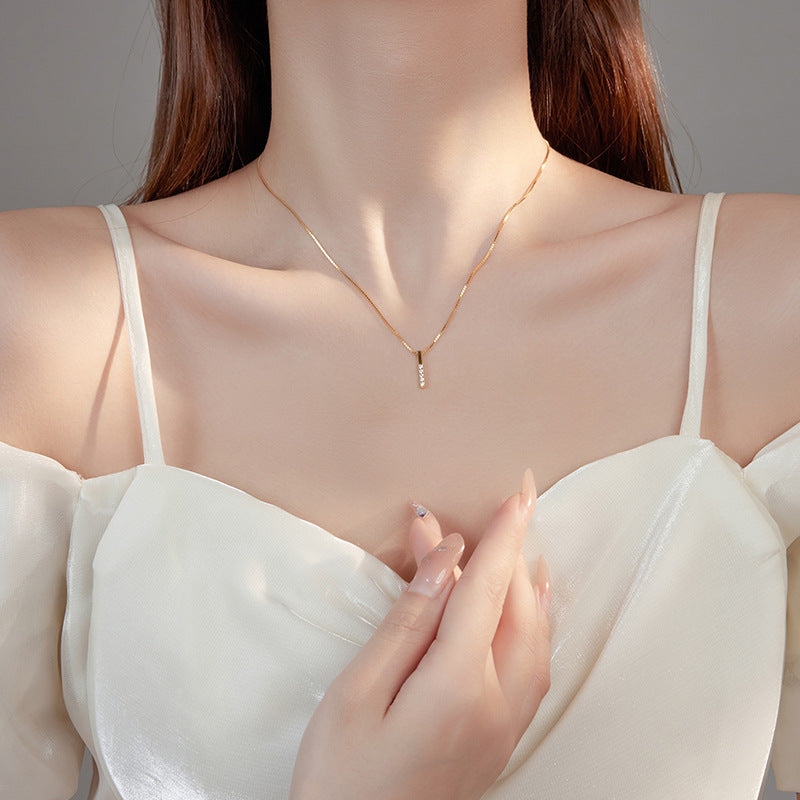 Wholesale S925 Sterling Silver Set Zircon One Character Pendant Necklace