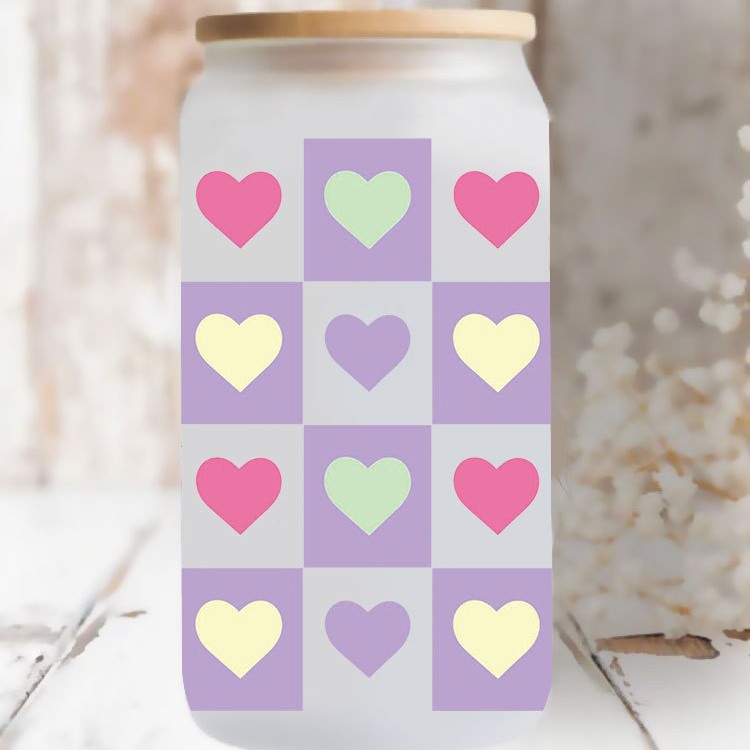 Wholesale Colorful Valentine' s Day Heart 16oz Cup UV DTF Wraps