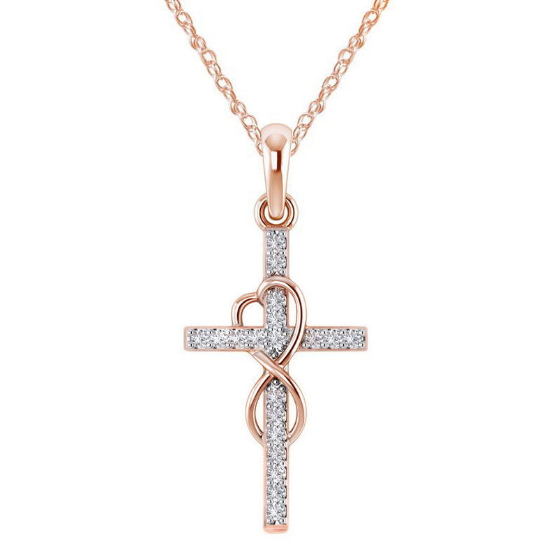 Wholesale  8-Shaped Cross with Diamond-Studded Collarbone ChainReligious Necklace