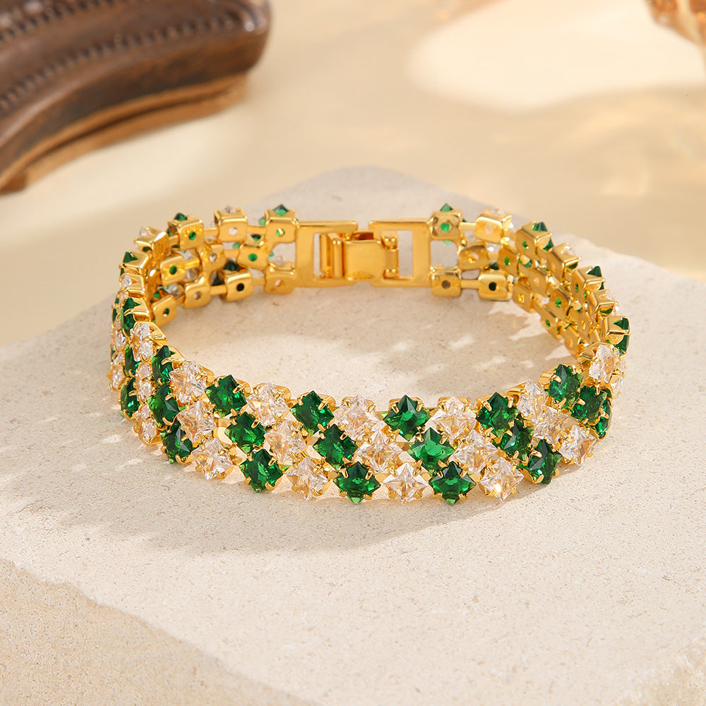 Wholesale Red Multi Row Zircon Bracelet Gold Plated Copper Women S Fashion Jewelry Sparkly Bridal Party Accessory For Resale