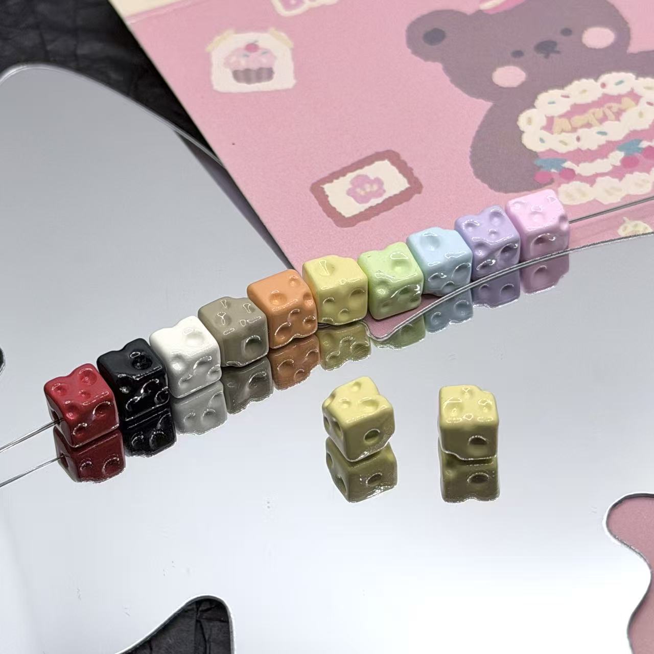 Wholesale 10pcs Alloy Cheese Block Square Colorful Alloy Beads Accessories DIY Accessories