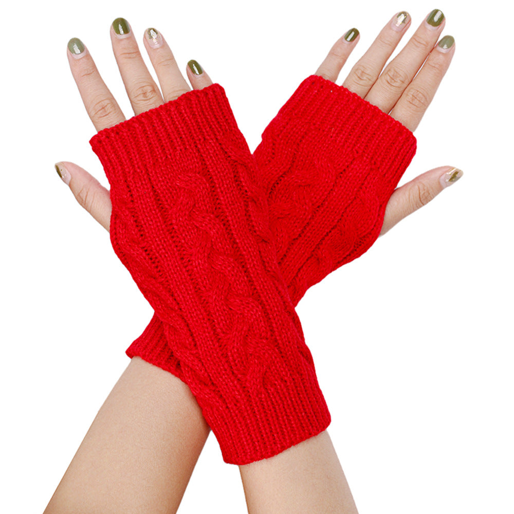 Wholesale Twisted 8-shaped Wool Half-finger Short Wrist Guard Fingerless Warm Acrylic Arm Gloves