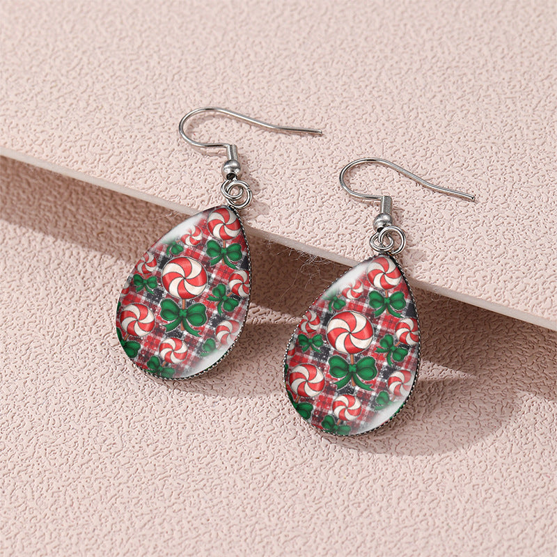 Wholesale Christmas Snowman Christmas Tree Santa Claus Time Gem Glass Water Drop Earrings