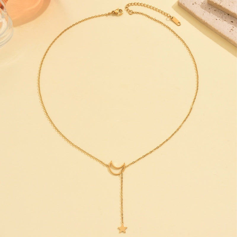 Wholesale Stainless steel moon and star pendant gold necklace and earrings