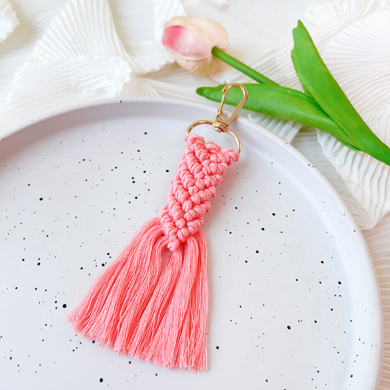 Keychain de algodón de algodón tejido a mano al por mayor