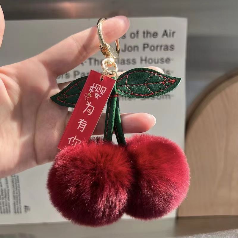 Wholesale Wholesale imitation rex rabbit fur small cherry car keychain pendant