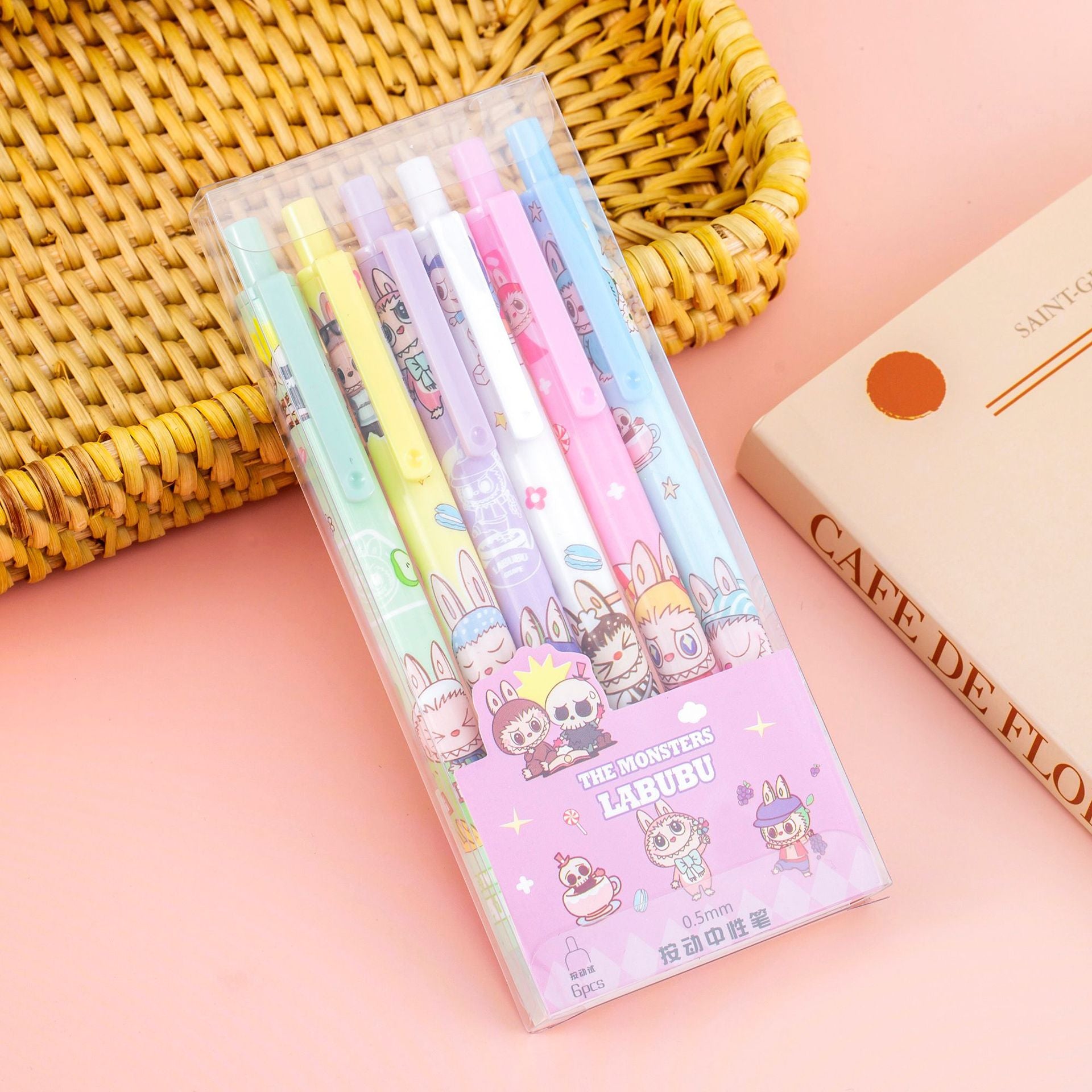 Wholesale Creative 6-pack box of cute black gel pens for girls