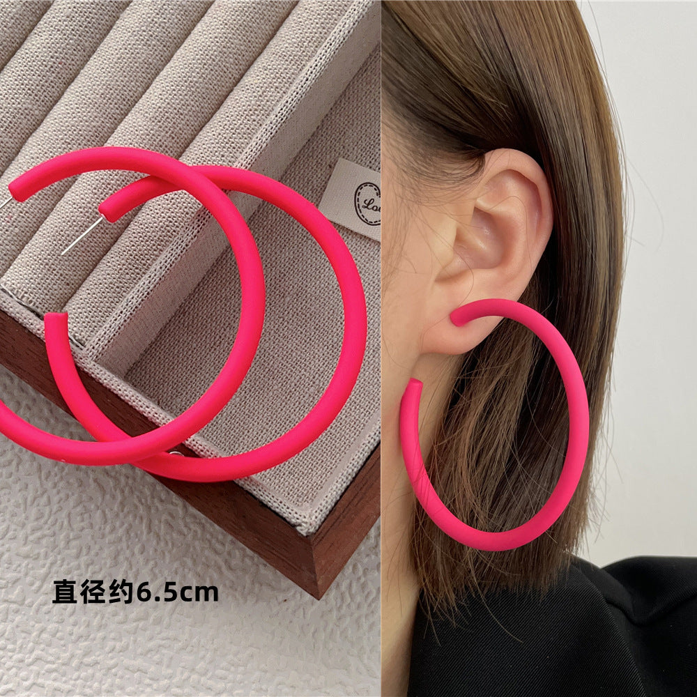 Wholesale Candy Colored Geometric Square Circles C-shaped Rose Red Alloy Earring