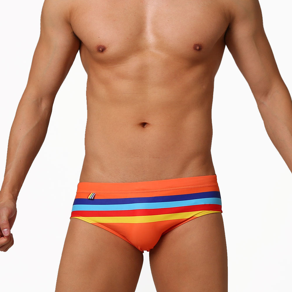 Wholesale Men's Color Striped Triangle Quick Dry Shorts Swimwear