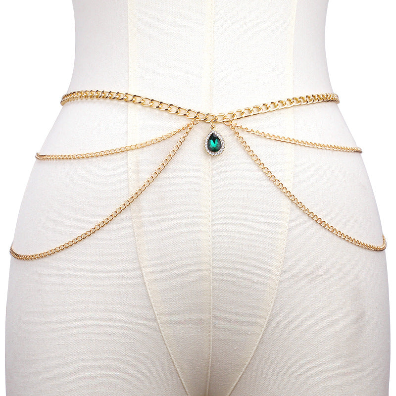 Wholesale Fashion Multi-layer Emerald Diamond Waist Chain Body Chain