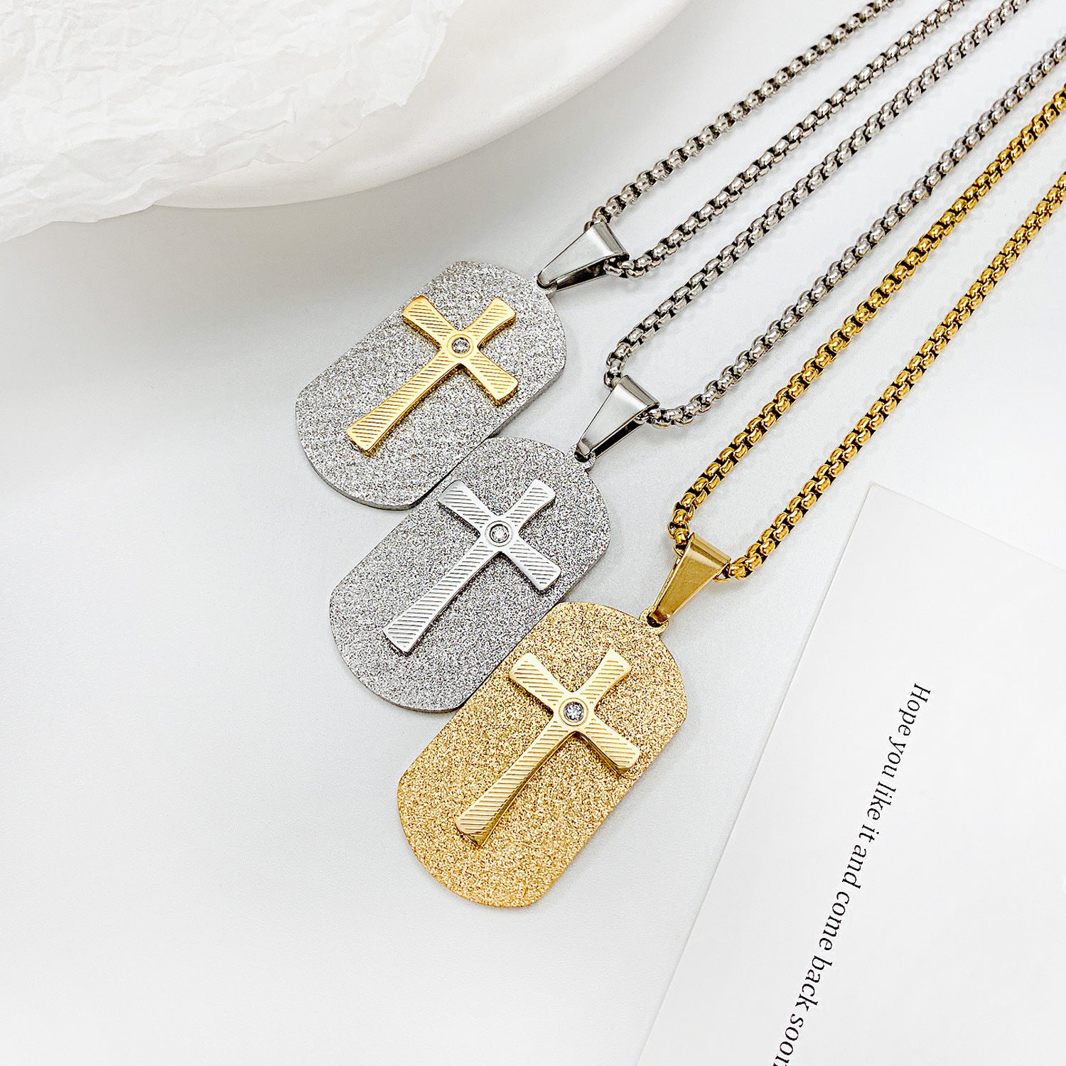 Wholesale Titanium Steel Cross Tag Necklace