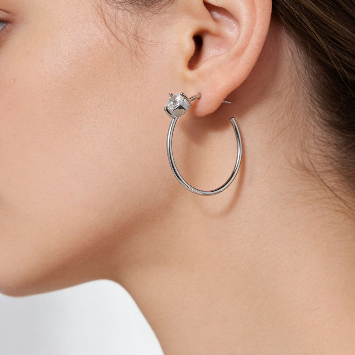 Wholesale Zircon single diamond plain hoop ear clip,  extremely thin C-shaped earrings