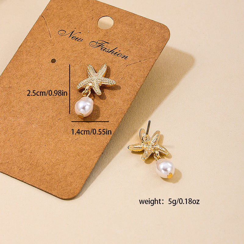 Wholesale temperament metal starfish pearl tassel ladies earrings