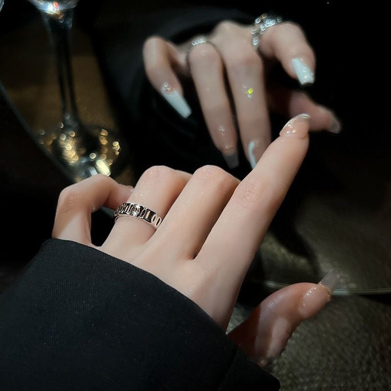 Wholesale Geometric cool black crystal ring