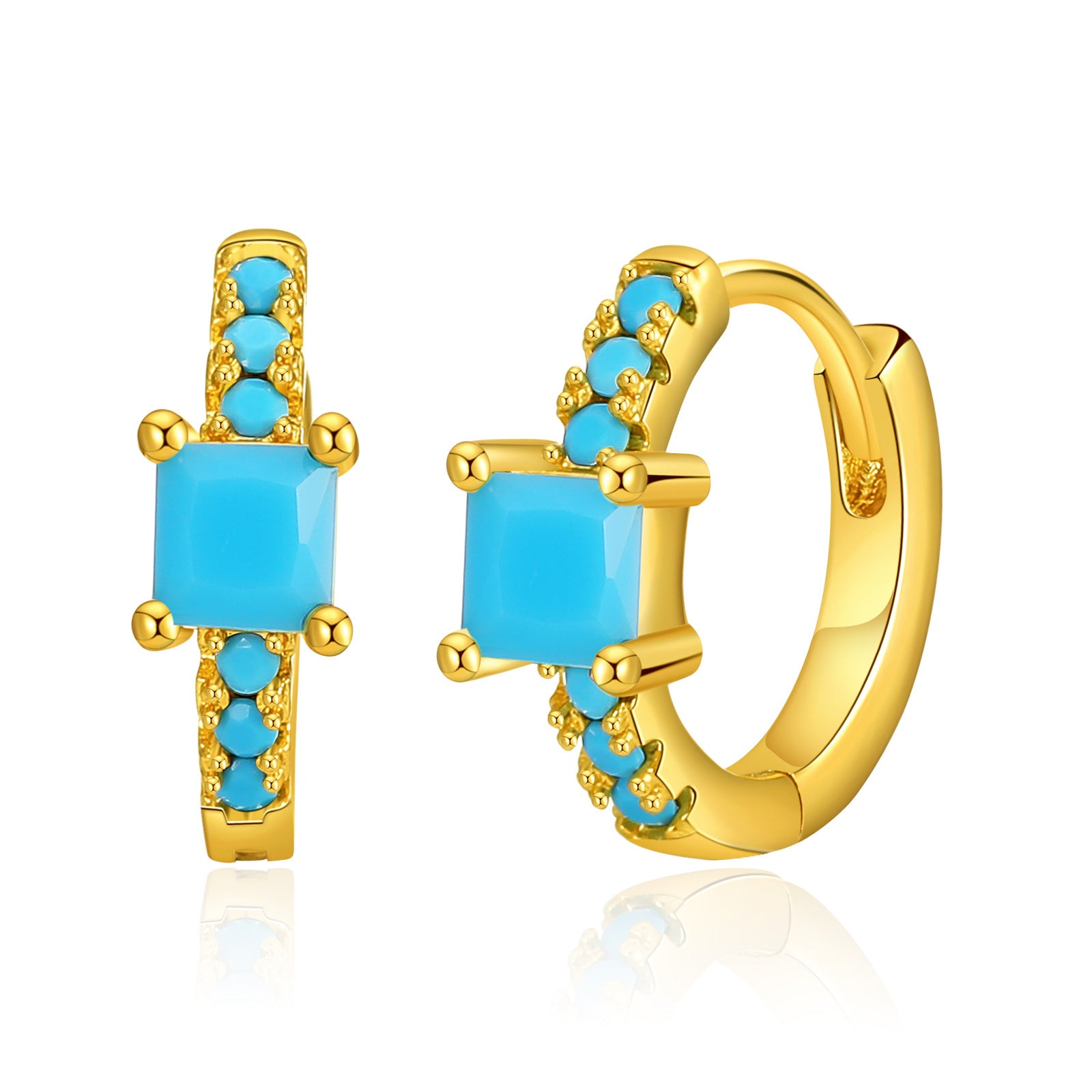 Wholesale Turquoise Brass Plated 18K Real Gold Earrings