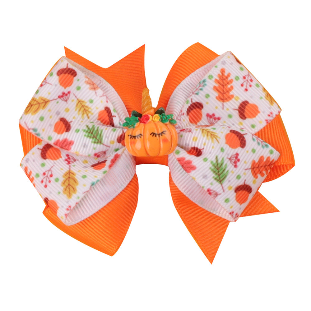 Wholesale 10pcs/pack Thanksgiving Children' s Bow Hairpin Point Small Turkey Accessories Headwear Rowan Ribbon
