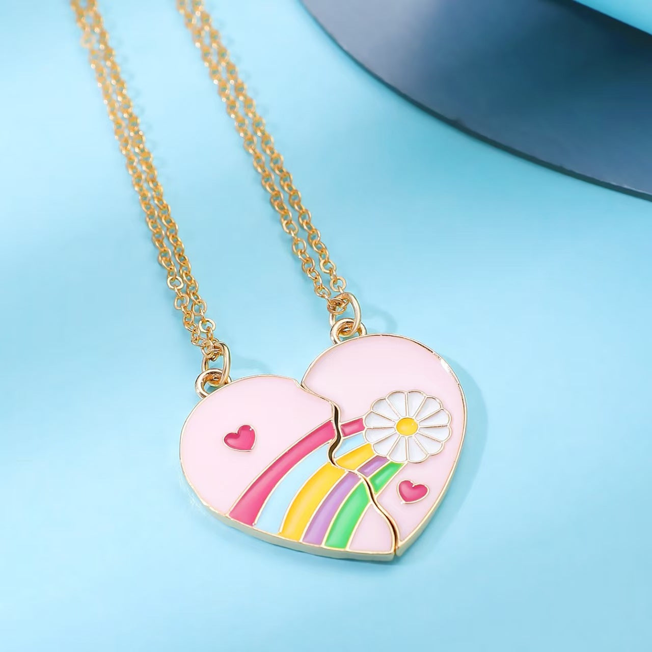 Wholesale  Moon and Sun Three-person Splicing Alloy Diamond Two-piece  Set Necklace