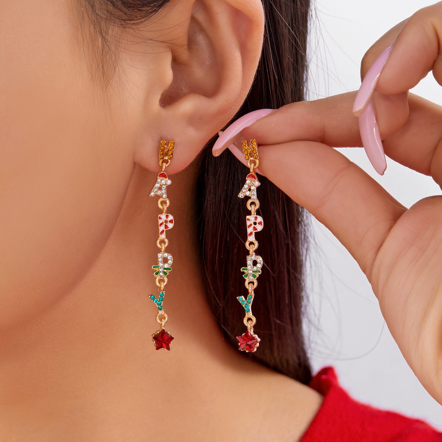 Wholesale Colorful diamond Christmas tree earrings