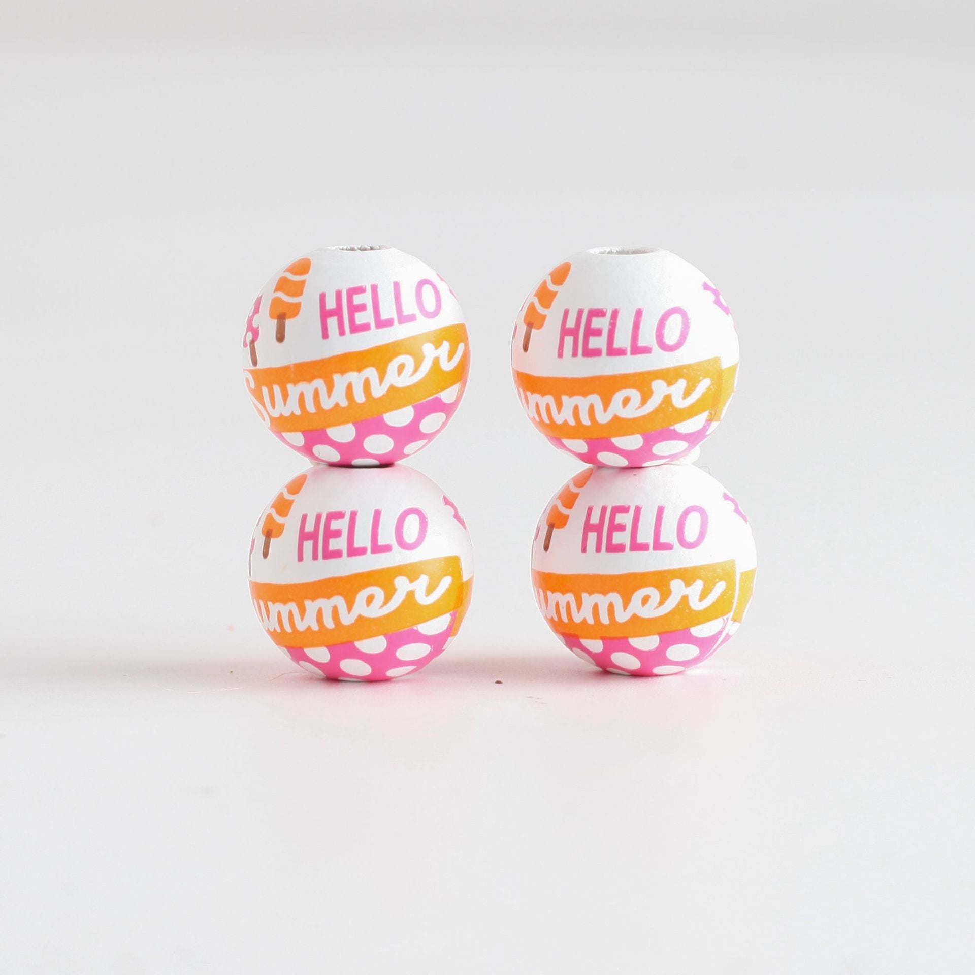 Wholesale 10PCS 4MM Summer Printed DIY Wooden Beads