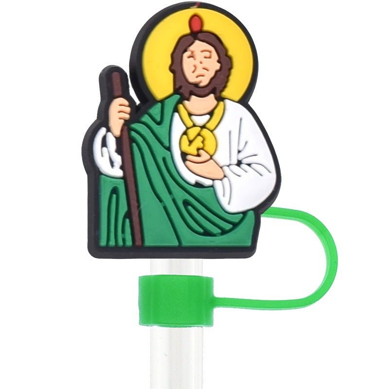 Wholesale Random 100pcs  Bible series water cup straw cap 10mm  cartoon Straw Cover